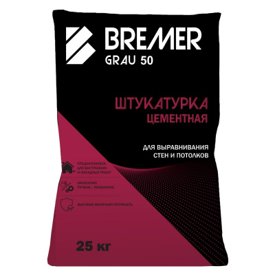 Штукатурка цементная BREMER GRAU 50 армирующая 25кг #1