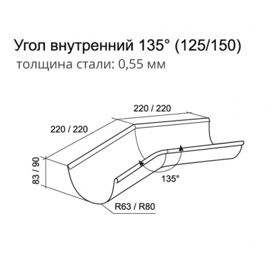 Угол желоба внутренний 135º Grand Line Granite 125 мм, зеленый RAL 6005 #2