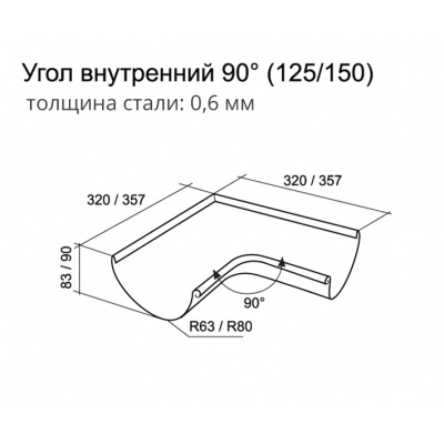 Угол желоба внутренний 90º Grand Line Granite 125 мм, белый RAL 9003 #2