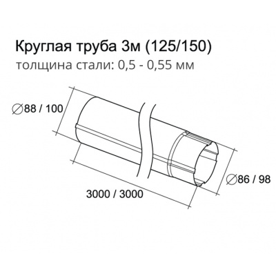 Труба водосточная круглая Grand Line Granite 90 мм, длина 3.0 м, белый RAL 9003 #2