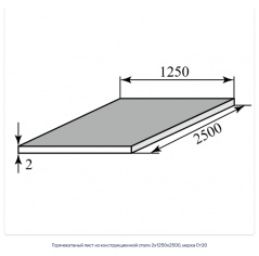 Горячекатаный лист из конструкционной стали 2х1250х2500, марка Ст20