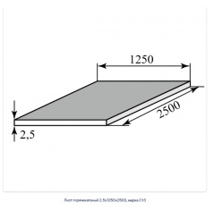 Лист горячекатаный 2.5х1250х2500, марка Ст3